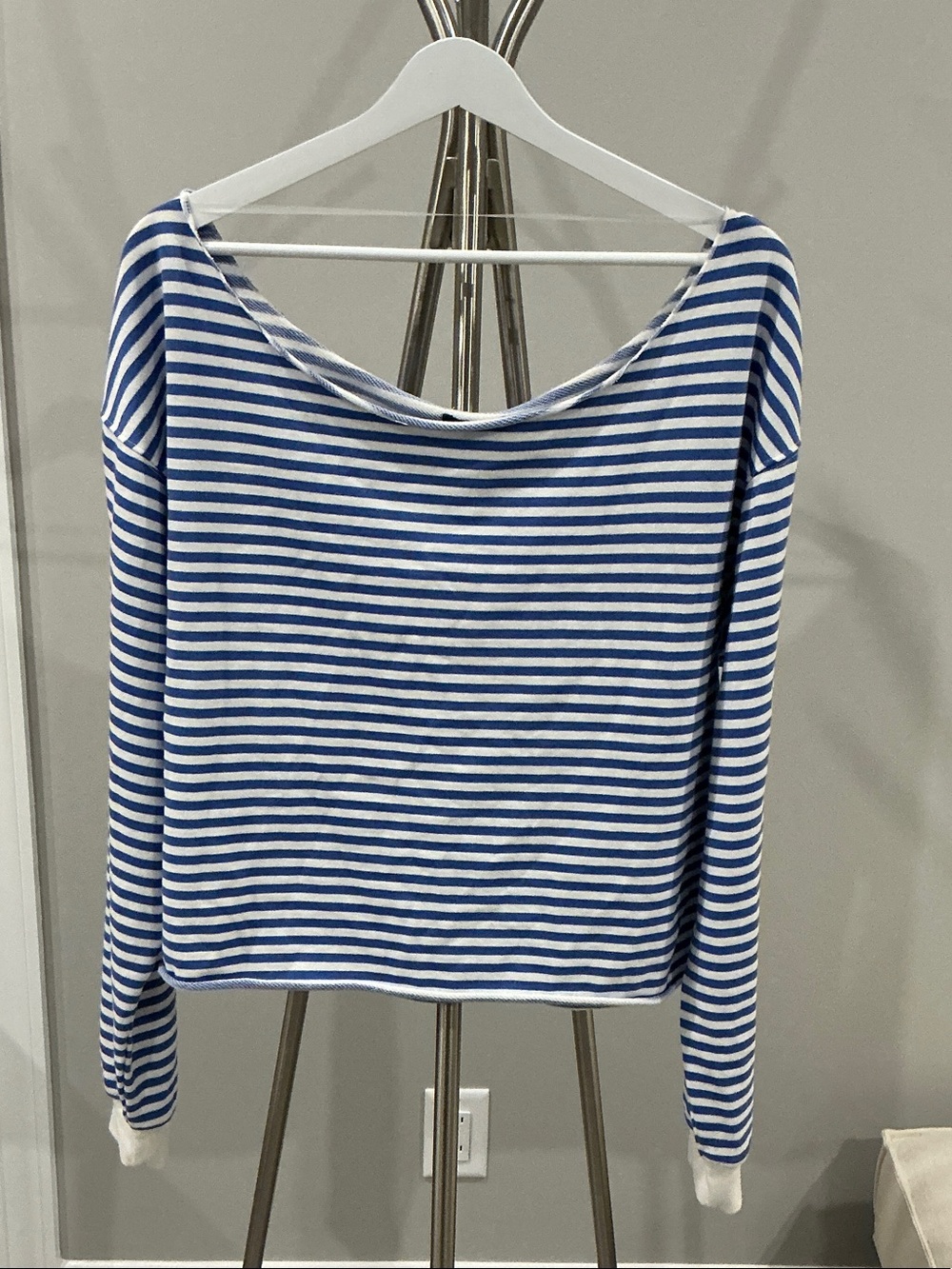 Blue & White Striped Boatneck Long Sleeve Top